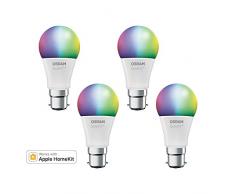 OSRAM SMART+ LED, Bluetooth Lampe mit B22d Sockel, RGB Farbwechsel, dimmbar, ersetzt 60W Glühbirne, warmweiß, 4er Pack, Kompatibel mit Apple Homekit und LEDVANCE Smart+ App für Android