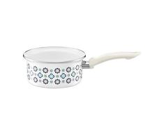 AMBITION Kasserolle Nordic 16 cm Stielkasserolle Kochtopf Kleiner Topf mit Griff Milchtopf Kohlestahl Emaille beschichtet Induktion Alle Herdarten modern skandinavische Still Mosaikmuster, weiß. blau