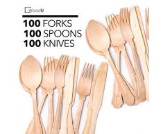 WoodU Elegantes Besteckset aus Holz - Einwegartikel, biologisch abbaubar, umweltfreundlich - Flatware für besondere Anlässe, Hochzeiten, Hochzeitsempfänge (300er-Packung) 7,75 Länge