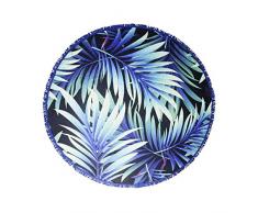 Elliott and Oliver Co. Runde Wasserabsorbierendes Strandtuch Pool-Decke aus Mikrofaser, Picknick-Wandteppich, Kreise Yogamatte mit Fransen 59 inches Tropical Palm Leaf : Purple, Blue, and Green Leaves