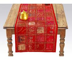 Labhanshi roter indischer Tischläufer – bestickte Pailletten Baumwolle Boho Bohemian Hippie Patchwork Läufer Tapisserie Wandbehang – indische Dekoration Tapisserie Hochzeit Empfang Party Dekor 16 x 72 Inch rot