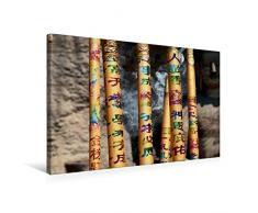 Calvendo Premium Textil-Leinwand 75 cm x 50 cm quer, Räucherstäbchen mit chinesischen Schriftzeichen | Wandbild, Bild auf Keilrahmen, Fertigbild auf echter Riesen-Räucherstäbchen, China Orte Orte