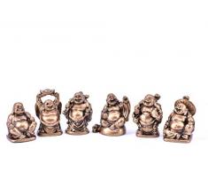 LHR trading inc Set von 6 Feng Shui Lachende Buddha-Figuren Glück & Reichtum 5,1 cm Bronze