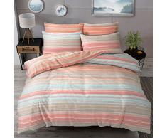 Sleep Down Bettwäsche-Set für Einzelbett, Baumwolle, gestreift, Pfirsichfarben