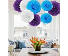 A Liittle Tree A Little Tree 9/12 Stück gemischte Seidenpapier-Pompons zum Aufhängen, Girlande, Hochzeit, Party-Dekoration, von Spring Valley Shade, 20,3 cm + 25,4 cm