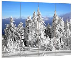 Pixxprint Winter Wunderland am späten Nachmittag schwarz/weiß, MDF Bretterlook Format: 80x60cm, Wanddekoration Holzbild, Holz, bunt, 80 x 60 x 2 cm