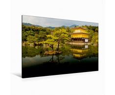 Calvendo Premium Textil-Leinwand 120 cm x 80 cm quer Kinkaku-ji | Wandbild, Bild auf Keilrahmen, Fertigbild auf echter Leinwand, Leinwanddruck: Goldener Pavillon in Kyoto Orte Orte
