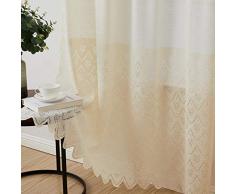 HLC.ME Monaco Premium weiche dekorative Spitze, halb-durchsichtig, Ombré-Stange für Fenster und Vorhänge für Schlafzimmer & Wohnzimmer – Set von 2 Paneelen 54 x 96 / Pair Monaco Beige
