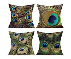 Qinqingo Kissenbezug, bunt, Pfauenfedern, für Zuhause, Sofa, Dekokissen 18x18 Pf#19-4pc