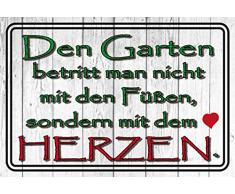 Schatzmix den Garten betritt Man Nicht mit den Füßen, sondern mit dem Herzen, Funny Garten - Zaun, Familien Blechschild, 20x30 cm Deko