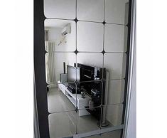 H2MTOOL Wanddekoration Spiegel, 12 Stück, 15 cm, selbstklebend, abgerundete Ecken, Spiegelaufkleber für Heimdekorationen 15X15cm silber