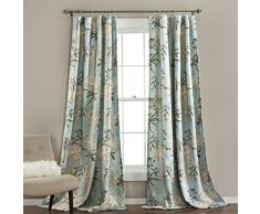 Lush Decor Botanischer Garten Vorhänge Blumen-Vogeldruck Raum Verdunklung Fenster Panel Set für Wohnzimmer 95 x 52 Panel Pair blau