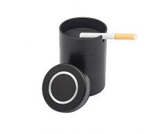 NOSTAFY Aschenbecher, Aluminiumlegierung, tragbar, zylindrisch, Winddicht, automatisch löscht, mit Deckel für Auto, Zuhause, Außeneinsatz schwarz