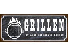 Schatzmix Spruch Grillen ist auch irgendwie Kochen Garten Metallschild 27x10 cm Wanddeko tin Sign Blechschild, Blech, Mehrfarbig