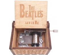 Siqi The Beatles Spieluhr mit Handkurbel aus Holz geschnitzt, spielt Let It Be braun