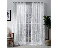 Exklusive Home Vorhänge Sheer Branch Burnout Fenster Vorhang Paneel Paar mit Ösen Modern 52x84 Winter-Weiß