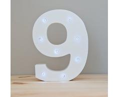 WONFAST Dekoratives Licht bis Holz Nummer Buchstaben, Weiß Holz Festzelt Anzahl LED Lichter Schild Partei Hochzeit Decor batteriebetrieben Nr. 9