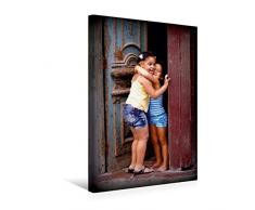 Premium Textil-Leinwand 30 x 45 cm Hoch-Format Geschwisterliebe - Ein Motiv aus dem Kalender Kuba Kids - Glückliche Kinder | Wandbild, HD-Bild auf Keilrahmen, Fertigbild auf hochwertigem Vlies, Leinwanddruck von Henning von Löwis of Menar
