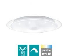 EGLO LED Deckenleuchte Lanciano 1, 1 flammige Wandlampe mit Kristall-Effekt, Stahl, Kunststoff, weiß, transparent, chrom, Fernbedienung, Farbtemperaturwechsel (warm - kalt), Nachtlicht, dimmbar, Ø56cm