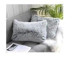 Uhomy 2 Packungen Home Dekorative Super Soft Serie Plüsch Kunstfell Überwurf Kissenbezug Ombre-Farbe Kissenbezug für Sofa/Bett 45,7 x 45,7 cm, Polyester-Mischgewebe, Gray Ombre, 2 Pieces, 12*20