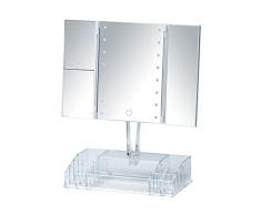 WENKO LED Standspiegel mit Organizer Fanano, Kosmetikspiegel mit LED-Beleuchtung und 3 Seiten, 100 % Spiegelfläche und 2-fach bzw. 3-fach Vergrößerung, schwenkbar, Touchfunktion, 34,5 x 39 x 16,5 cm