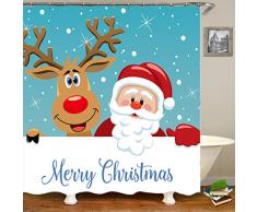songshenjian Merry Christmas Duschvorhang Rentiere, Weihnachtsmann, Schneeflocke, Urlaub, Badezimmer, Polyester, 183 x 183 cm Weihnachtsmann mit Hirsch