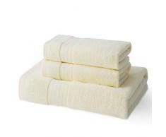 Xinrjojo türkische Baumwolle Handtuchset 3-teilig (weiß) - 1 Badetuch, 1 Handtuch und 1 Waschlappen - Hotelqualität super weich und saugstark cremefarben