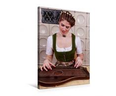 Calvendo Premium Textil-Leinwand 50 cm x 75 cm hoch, Frau mit Zither | Wandbild, Bild auf Keilrahmen, Fertigbild auf Echter Leinwand, Leinwanddruck Menschen Menschen