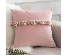 Cozy Velvet Rechteckige Dekorative Überwurf-Kissenbezüge für Couch und Bett, luxuriöser superweicher Kissenbezug, Home Decor Kissenbezug mit Fransen, 30,5 x 50,8 cm, Gelb Square 20 Inches Blush Pink
