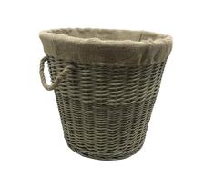 JVL Antiques Canvas Lined Round Log Basket with Rope Handles Holzkorb, rund, mit Seilgriffen, Antik Wash, 52 x 37 x 52 cm