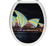 Pixxprint Sydney Opera House blau gelbe Streifen als Toilettendeckel Aufkleber, WC, Klodeckel - Maße: 32x40 cm, Gläzendes Material Toilettendeckelaufkleber, Vinyl, bunt, 40 x 32 x 0.02 cm