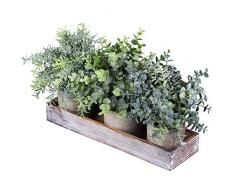 Set von 3 Mini-Topf-Eukalyptus-Pflanzen, künstlicher Rosmarin, mit Holz-Übertopf, für den Innenbereich, Büro, Schreibtisch, Wohnung, Hochzeit, Tischplatte, Greenery Dekorationen, 22,1 cm hoch