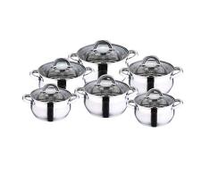 Wellberg Q3140 Kochtopf-Set 12 Stück 6 Töpfe 2 x Ø16 2 x Ø18 Ø20 und Ø24 mit Deckel, Edelstahl, Induktion,