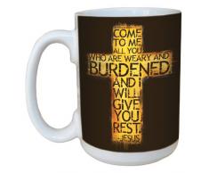 Tree Free ermüdungsfreies Arbeiten Kreuz lm44356: 15 ml Matthew 11:28 Tasse aus Keramik mit Griff, Standardgröße