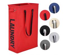 Caroeas Wäschekorb, 61 cm, handlicher Wäschekorb hoch & schmal Wäschesack, wasserdicht, faltbar, Reise-Wäschesack mit atmungsaktivem Netzbezug & weichem Griff Rot1