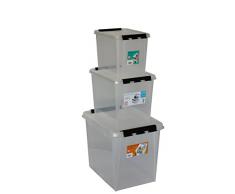 Orthex 3er Set Clipbox Smart Store Classic 11, 16 & 50 Aufbewahrungsbox, Plastik, transparent, 50x39x41 cm, 3-Einheiten
