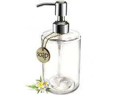 JASAI Seifenspender aus Glas, Zylinderform, mit rostfreier Edelstahlpumpe, nachfüllbarer Seifenspender für Handseife, Geschirrseife, Flüssigseifen und Küche (klar)