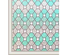 Qualsen Buntglas Fensterfolie Sichtschutz Fensterfolie ohne Kleber Dekorative statische Fensterfolie 35.4x118inch(90x300cm) grün
