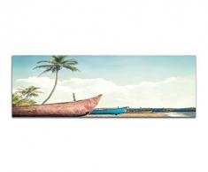 Panoramabild auf Leinwand und Keilrahmen 150x50cm Strand Meer Palme Boote Vintage