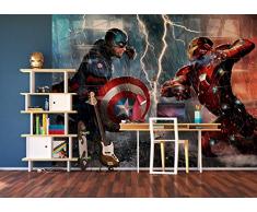 AG Design FTDXXL 2240 Captain America Iron Man Marvel, Papier Fototapete Kinderzimmer- 360x255 cm - 4 teile, Papier, multicolor, 0,1 x 360 x 255 cm
