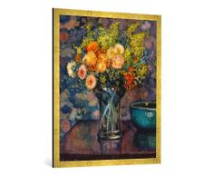 Gerahmtes Bild von Theo Van Rysselberghe Glasvase mit Blumenstrauß, Kunstdruck im hochwertigen handgefertigten Bilder-Rahmen, 70x100 cm, Gold Raya