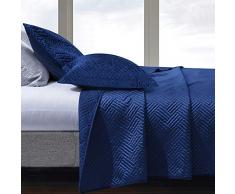 NTBAY Satin Tagesdecke Tagesdecke Bettbezug Bettbezug Set mit Kissenbezügen, 3-teilig, gestepptes Steppmuster, weicher Satin, Mikrofaser-Bezug Queen Marineblau
