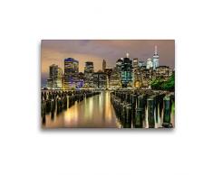 Premium Textil-Leinwand 45 x 30 cm Quer-Format Blick vom Brooklyn Bridge Park auf den East River und die Skyline von Manhattan | Wandbild, HD-Bild auf Keilrahmen, Fertigbild auf hochwertigem Vlies, Leinwanddruck von Kurt Krause