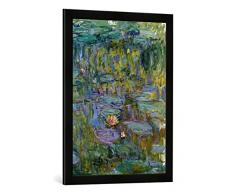 Gerahmtes Bild von Claude Monet Seerosen, Kunstdruck im hochwertigen handgefertigten Bilder-Rahmen, 50x70 cm, Schwarz matt