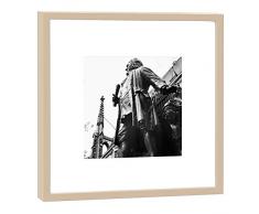 COGNOSCO - Fotografie im Holzrahmen: Bach-Denkmal vor Thomaskirche Leipzig - Fotodruck - Format 27 x 27 cm - Rahmenfarbe beige - Hochwertiges Wandbild, Geschenkidee oder Souvenir aus Leipzig