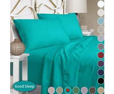 Mejoroom Bettlaken-Set für Doppelbetten – weiche Mikrofaser, Spannbetttuch mit tiefer Tasche, hypoallergen, knitterfrei und atmungsaktiv, verblasst Nicht, 3-teilig (Doppelbett, Weiß) Queen blaugrün