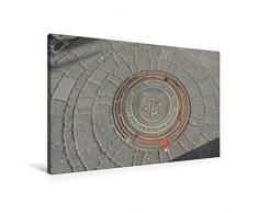Premium Textil-Leinwand 90 x 60 cm Quer-Format Kanaldeckel Wanddekoration Rüsselsheim am Rhein außergewöhnliches Wandbild Schachtabdeckung Gullydeckel Denkspiel | Wandbild, HD-Bild auf Keilrahmen, Fertigbild auf hochwertigem