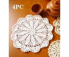 Janef Beige Weiß Handgemachte Häkeldecke Spitze Spitzen Deckchen Rund Häkeltischdecken 22,9 cm, Baumwolle, weiß, 23 cm