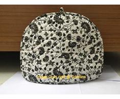 Teewärmer, indisches Mandala, handgefertigt, Baumwolle, bedruckt, abstraktes Design, traditioneller Teekannenbezug, Blumenwärmer, handwaschbar, Vintage-Teewärmer, traditionell bedruckt, Schwarz / Grau
