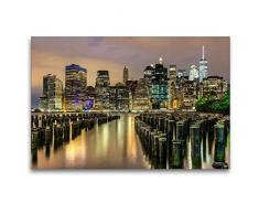 Premium Textil-Leinwand 120 x 80 cm Quer-Format Blick vom Brooklyn Bridge Park auf den East River und die Skyline von Manhattan | Wandbild, HD-Bild auf Keilrahmen, Fertigbild auf hochwertigem Vlies, Leinwanddruck von Kurt Krause